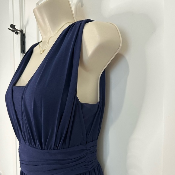 Lulus Heavenly Hues Maxi Dress Gown Deep V Modest Leg Slit Navy Blue Small Prom - Picture 7 of 16